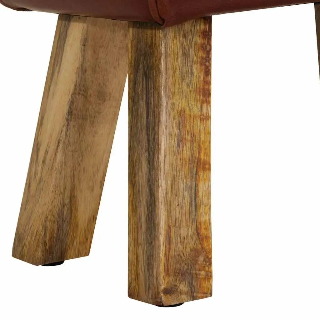 Gym Bok Bench Brown 38cm Real Leather Seat Solid Mango Wood Legs Padded