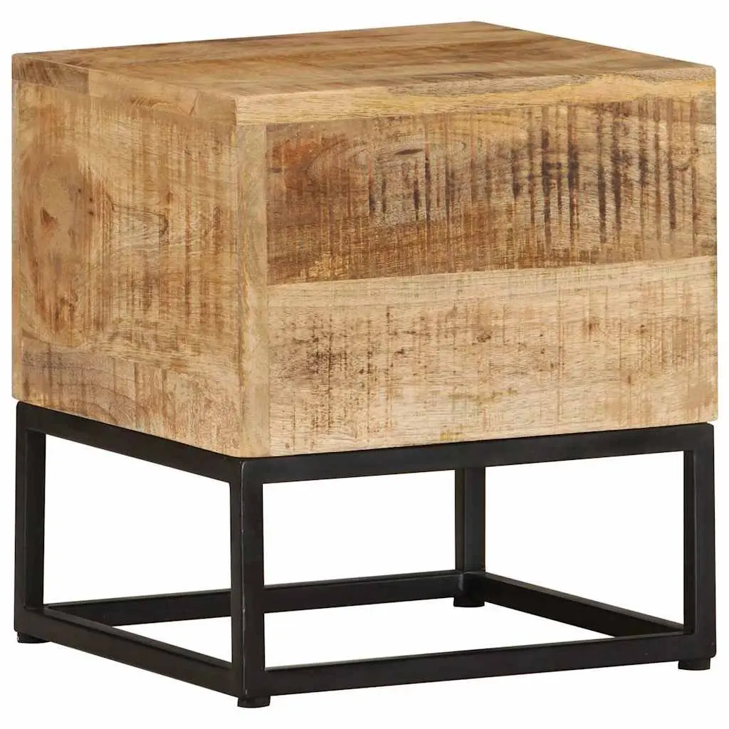 End Table Brown 30x30x33 cm Solid Mango Wood Side Table with Powder-Coated Iron Legs for Living Room