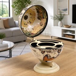 Tabletop Globe Bar Wine Stand Rotating Drink Cabinet Storage White Eucalyptus
