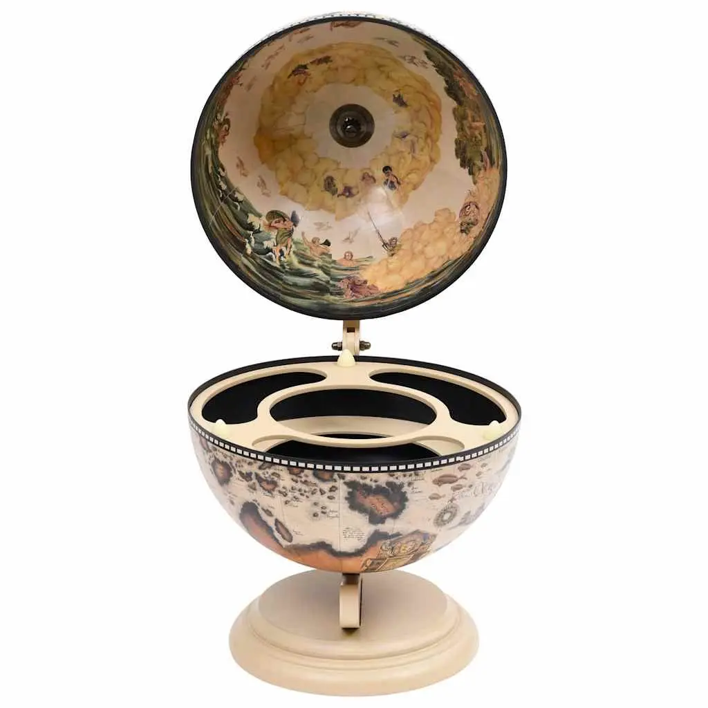 Tabletop Globe Bar Cabinet White Eucalyptus Rotating Drink Storage