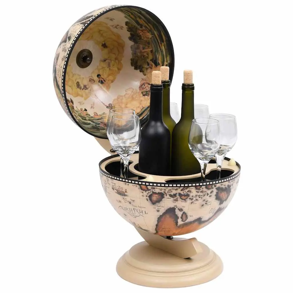 Tabletop Globe Bar Cabinet White Eucalyptus Rotating Drink Storage