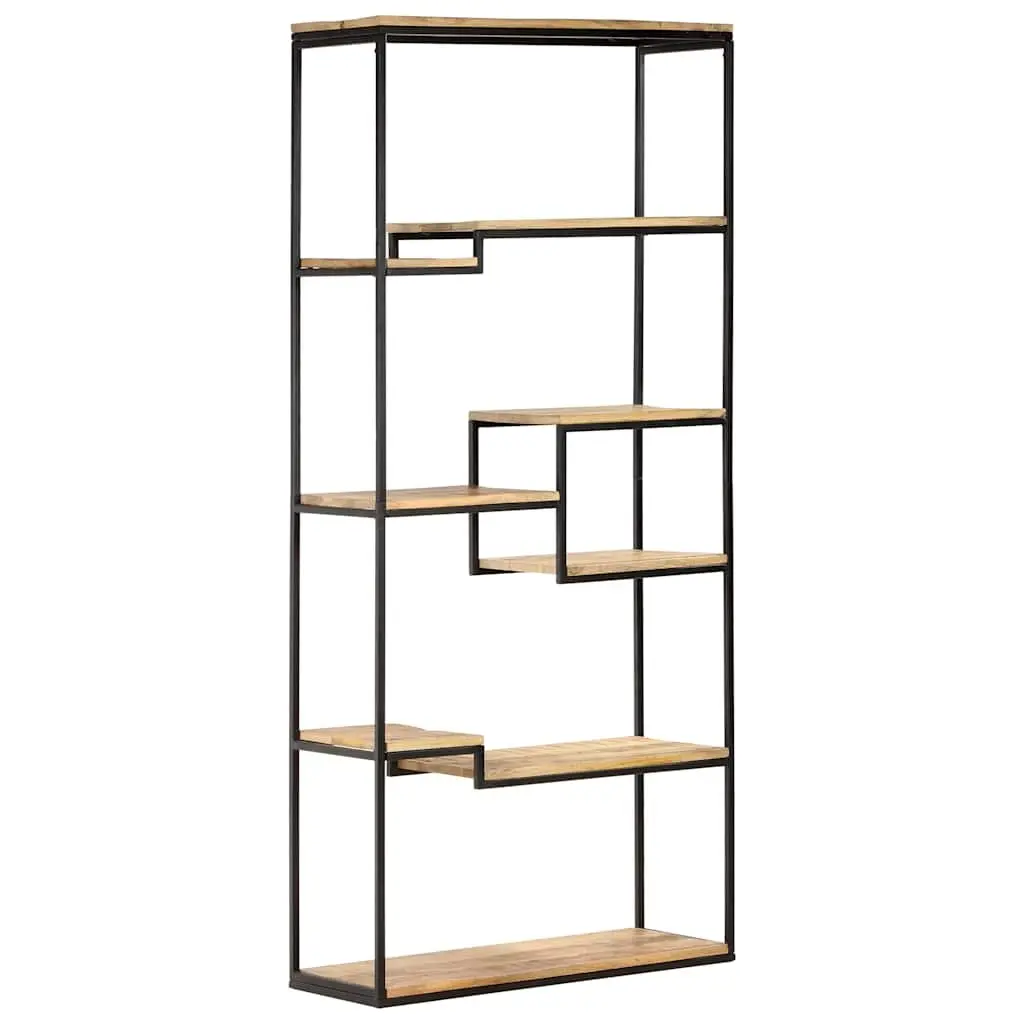 Bookcase Brown 80x30x180 cm Rough Mango Wood Industrial Shelving Storage Display Unit