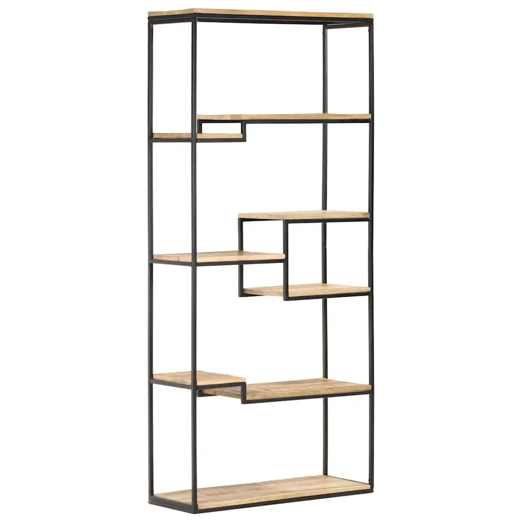 Bookcase Brown 80x30x180 cm Rough Mango Wood Industrial Shelving Storage Display Unit
