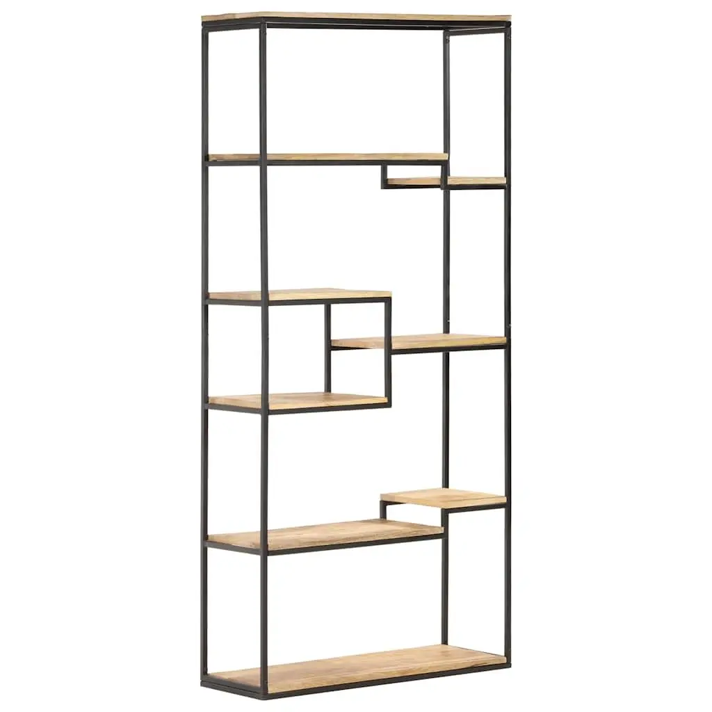 Bookcase Brown 80x30x180 cm Rough Mango Wood Industrial Shelving Storage Display Unit