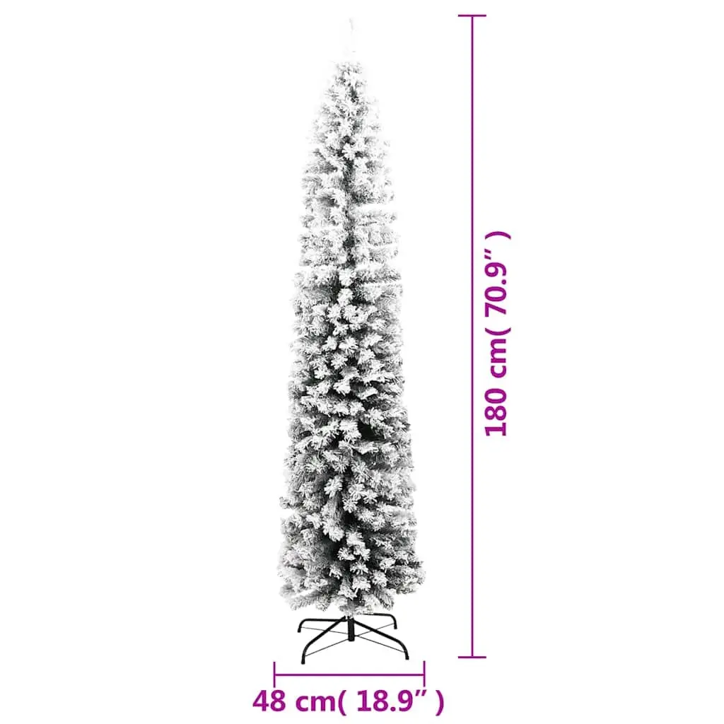 Slim Artificial Christmas Tree 180cm Flocked Snow Green Indoor Outdoor Seasonal