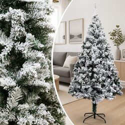 Artificial Christmas Tree 180cm Green Flocked Snow PVC Branches Metal Stand