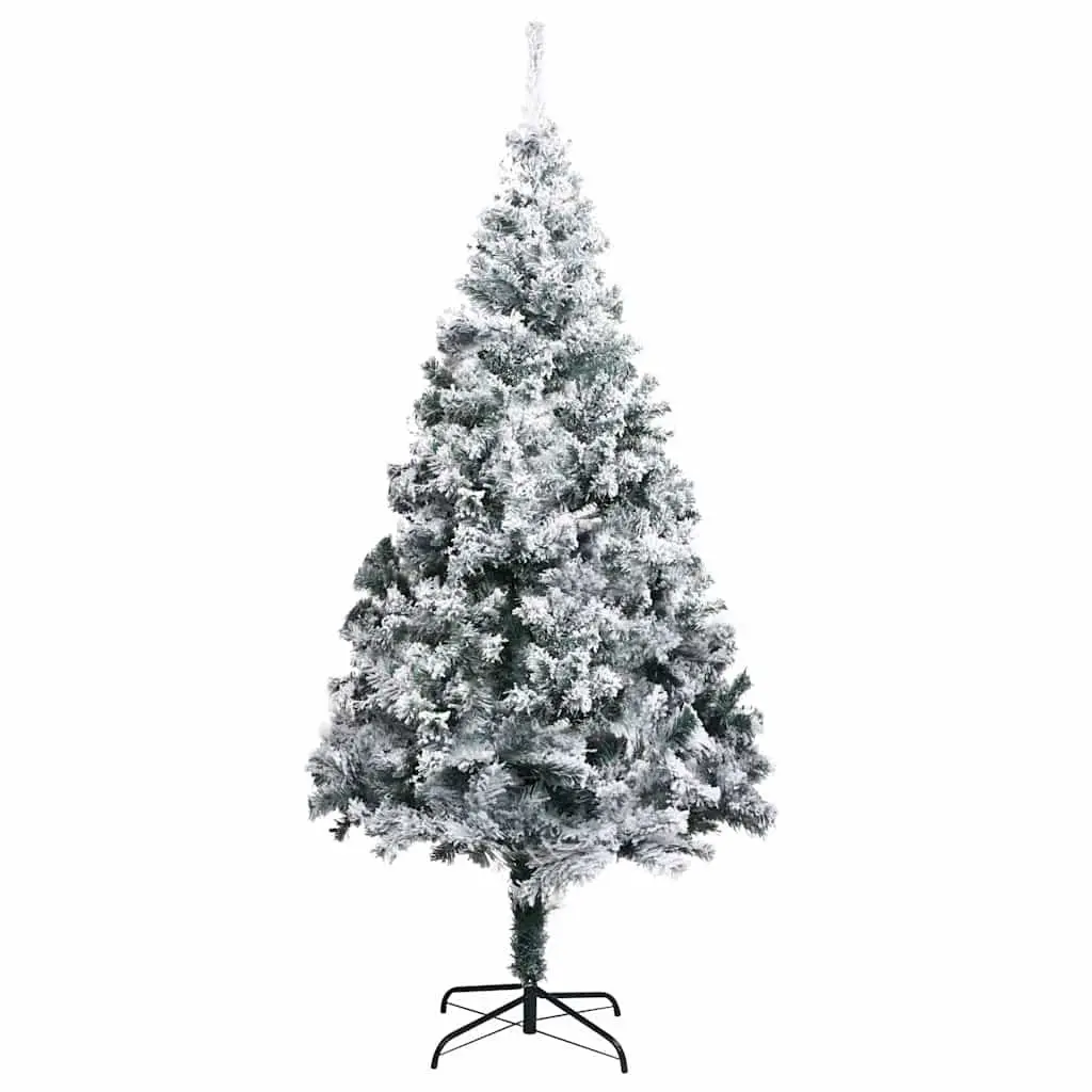 Artificial Christmas Tree Green 210cm Flocked Snow Branches Metal Stand