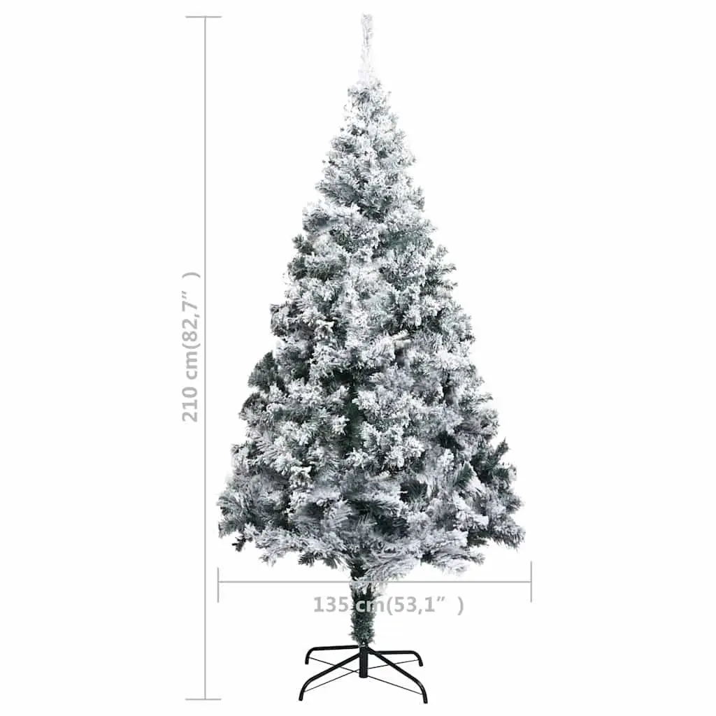 Artificial Christmas Tree Green 210cm Flocked Snow Branches Metal Stand