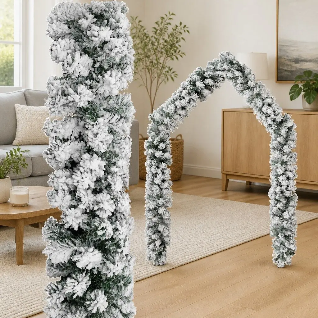 Christmas Garland Green 5m Flocked Snow Indoor Outdoor Decoration