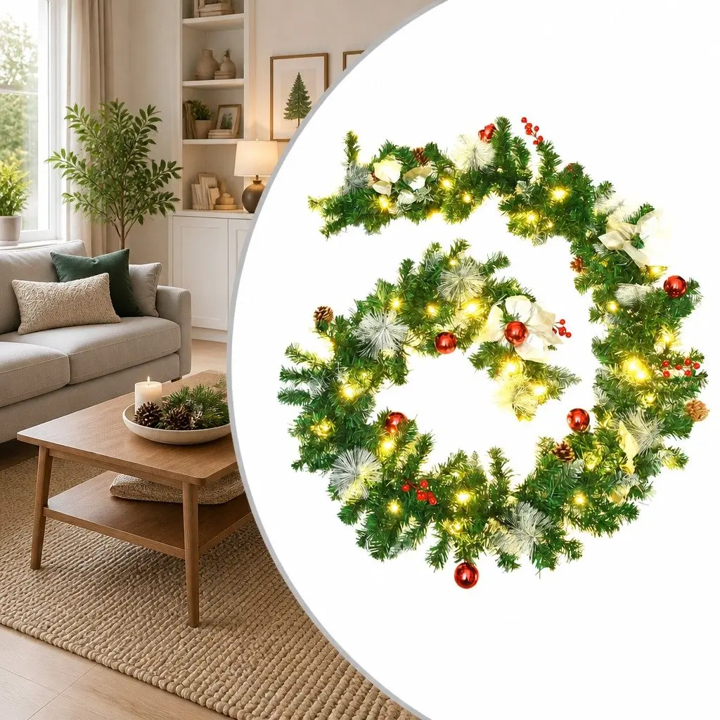 Christmas Garland Green 2.7m LED Lights Indoor Outdoor Seasonal Decoration