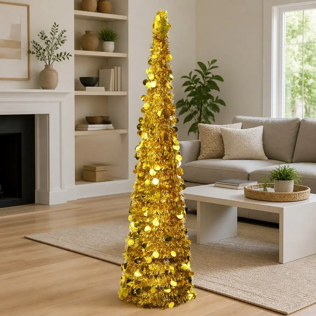 Artificial Christmas Tree Gold 180cm Pop-Up Collapsible Holiday Decoration
