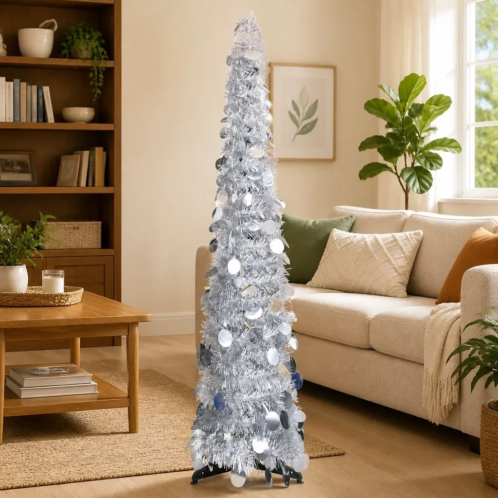 Silver Pop-Up Artificial Christmas Tree 120cm Lightweight Collapsible Holiday