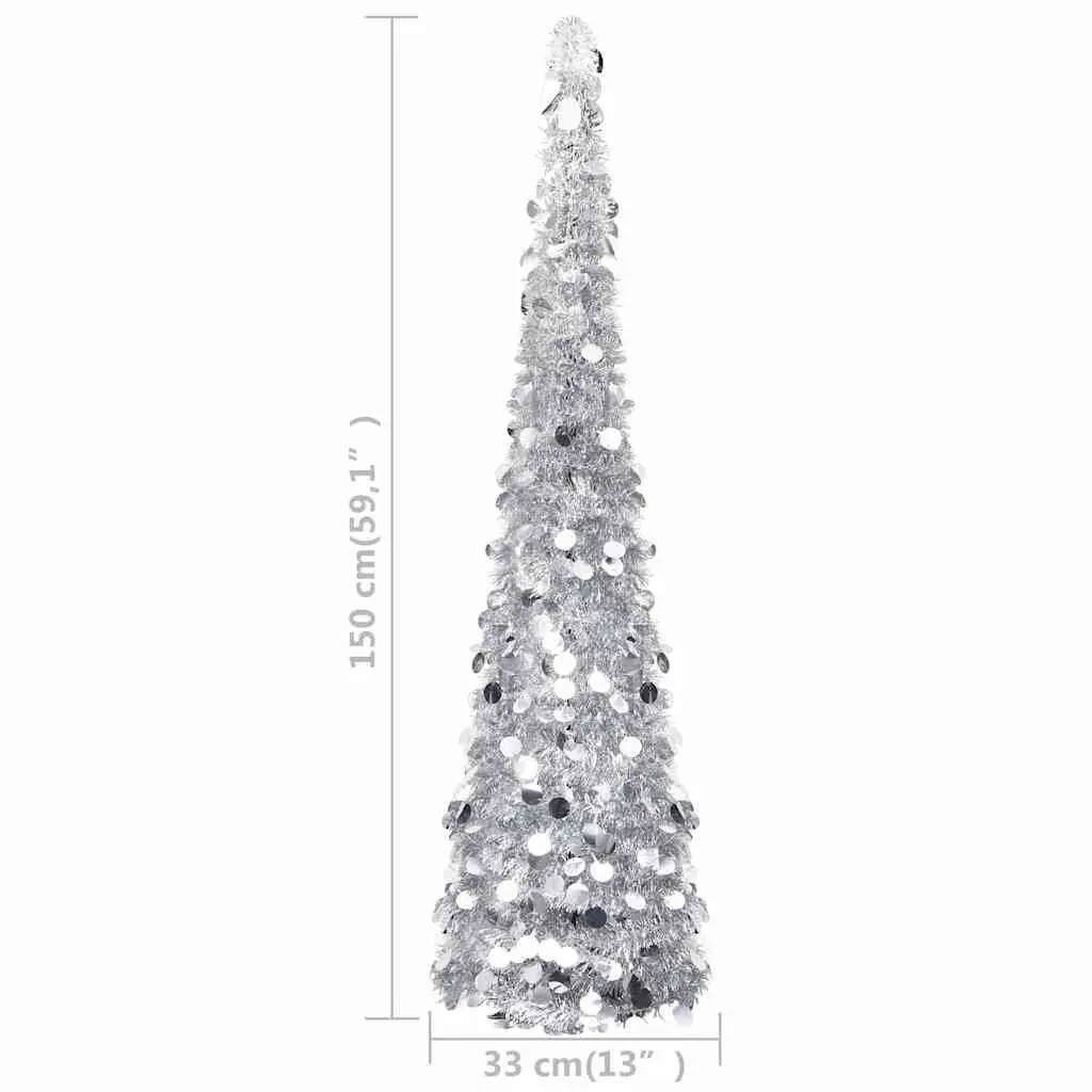 Pop-up Artificial Christmas Tree Silver 150cm Lightweight Indoor Outdoor Holiday Decoration