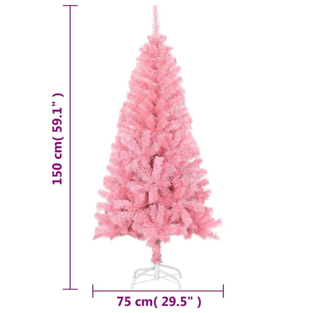 Artificial Christmas Tree Pink 150cm PVC Lifelike Appearance