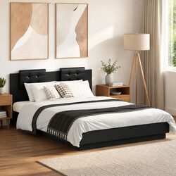 Black Bed Frame with Integrated RGB LED Lights, 150x200 cm