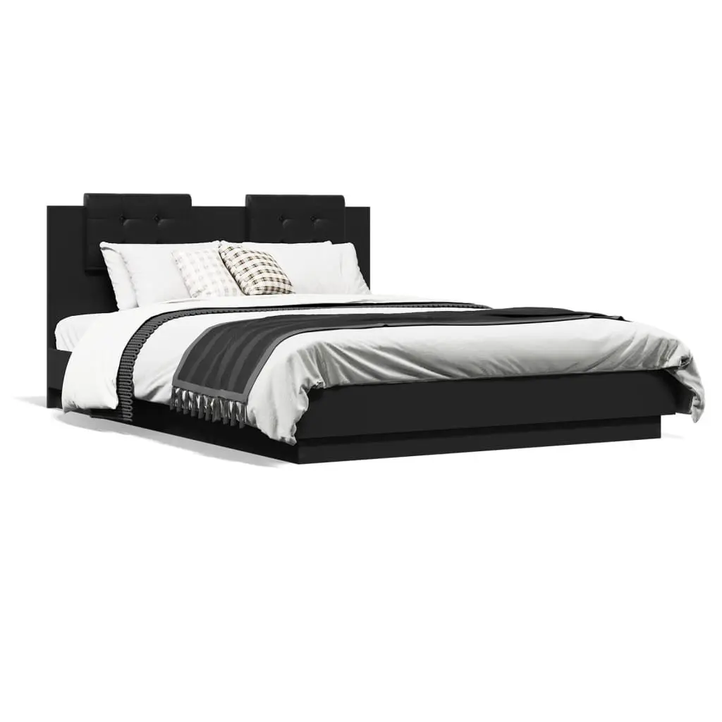 Black Bed Frame 150x200 cm with RGB LED Lights Headboard