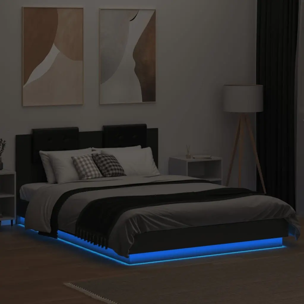 Black Bed Frame 150x200 cm with RGB LED Lights Headboard