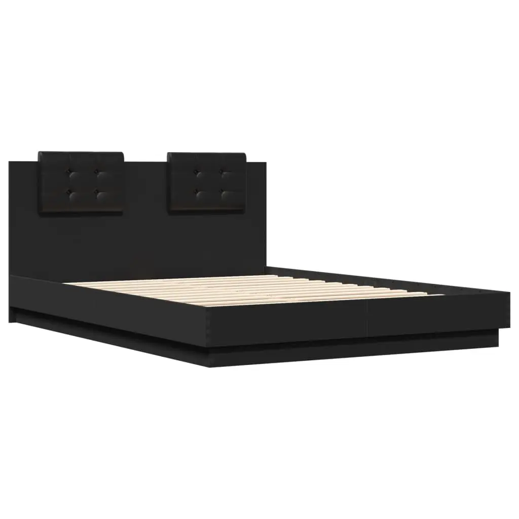 Black Bed Frame 150x200 cm with RGB LED Lights Headboard