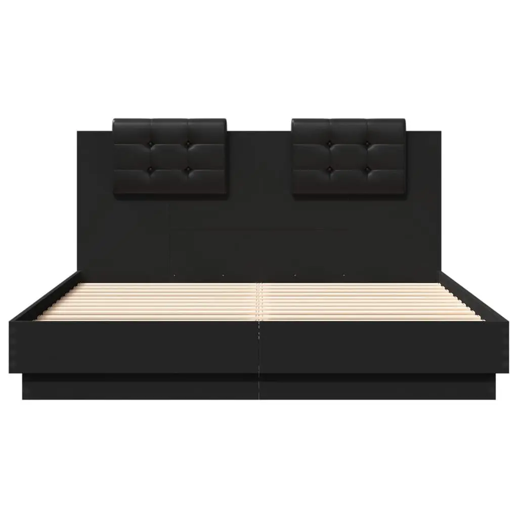 Black Bed Frame 150x200 cm with RGB LED Lights Headboard
