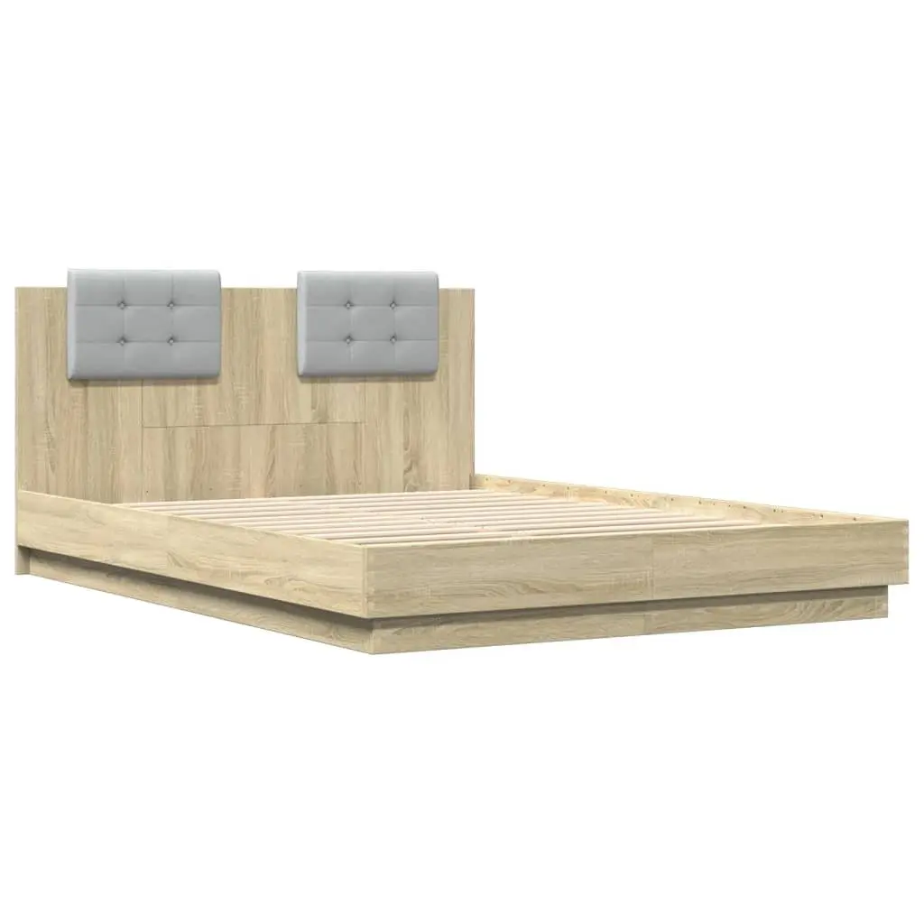 Bed Frame Brown 150x200 cm with Headboard and RGB LED Lights