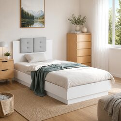 White Bed Frame with RGB LED Lights Headboard 90x190 cm Slatted Base