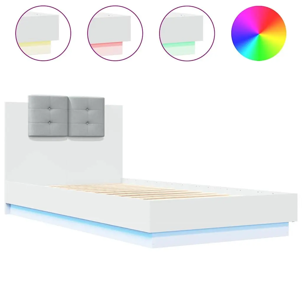 White Bed Frame with RGB LED Lighting, 90x190 cm