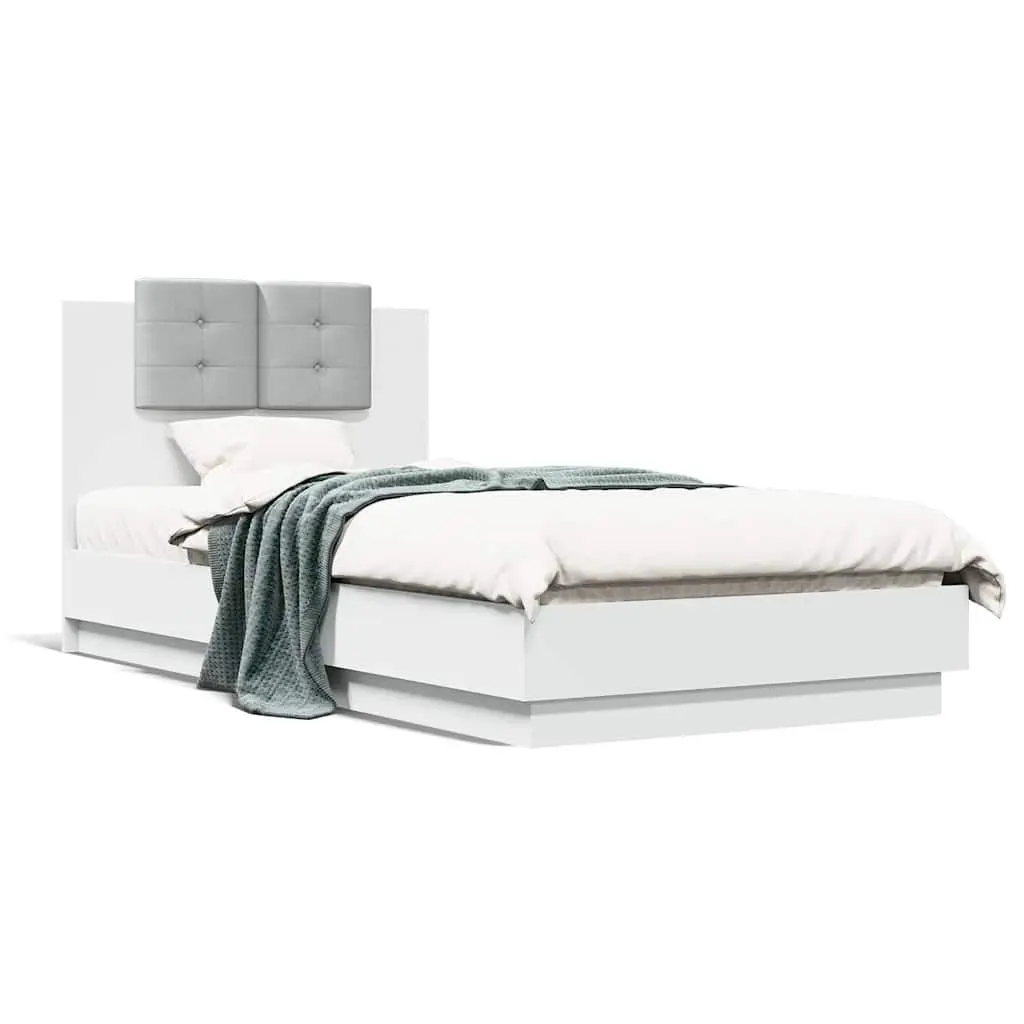 White Bed Frame with RGB LED Lighting, 90x190 cm