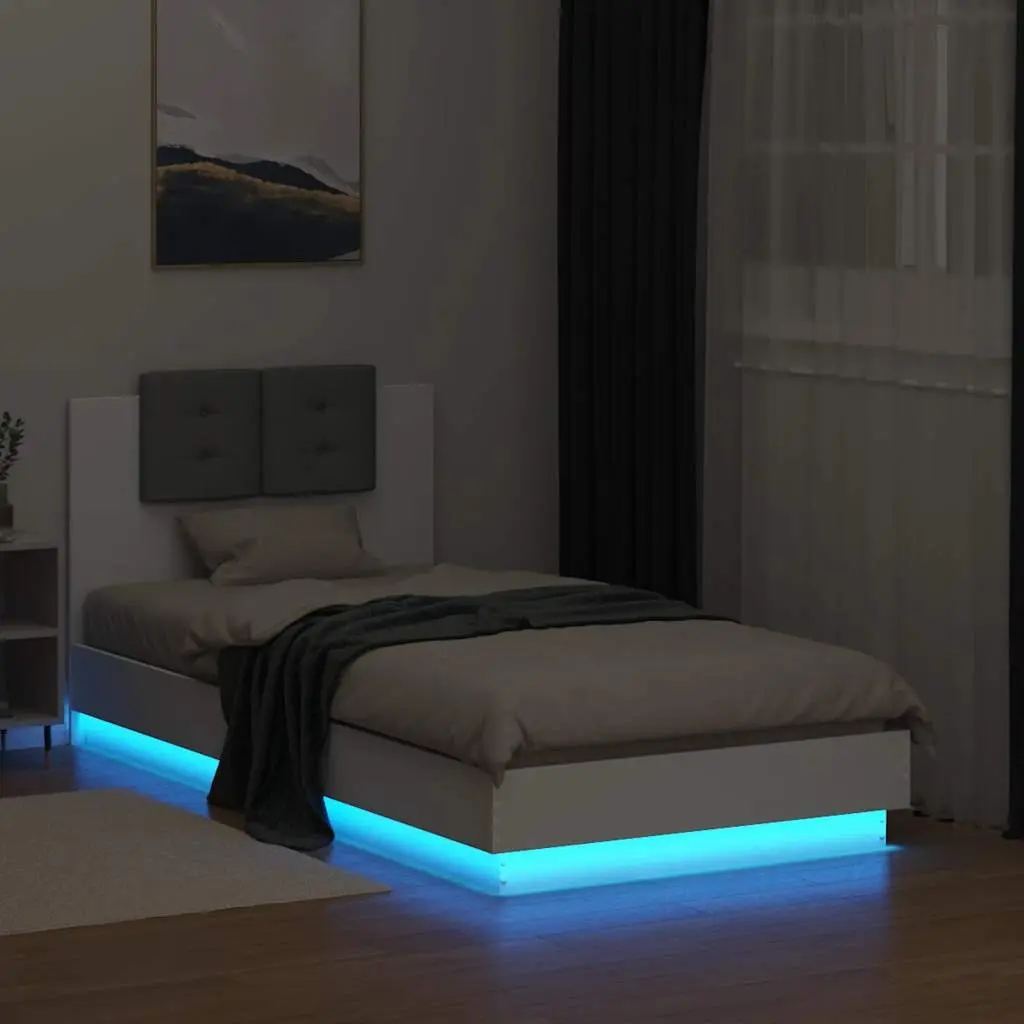 White Bed Frame with RGB LED Lighting, 90x190 cm