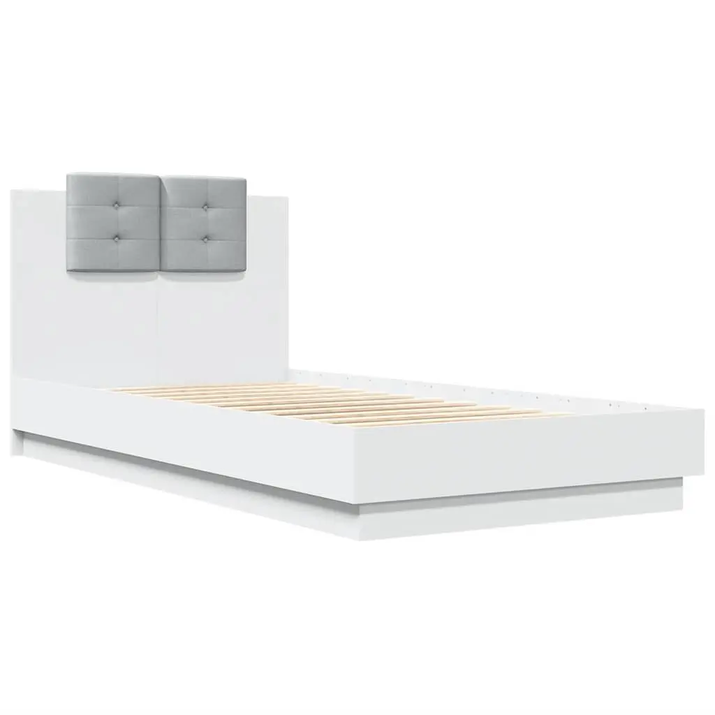 White Bed Frame with RGB LED Lighting, 90x190 cm