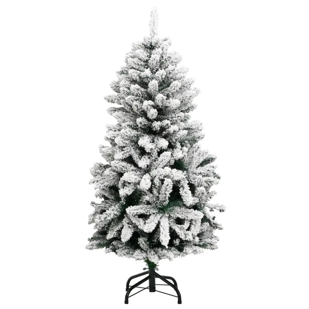 Artificial Christmas Tree Green 150cm Hinged Construction 150 LEDs Flocked Snow