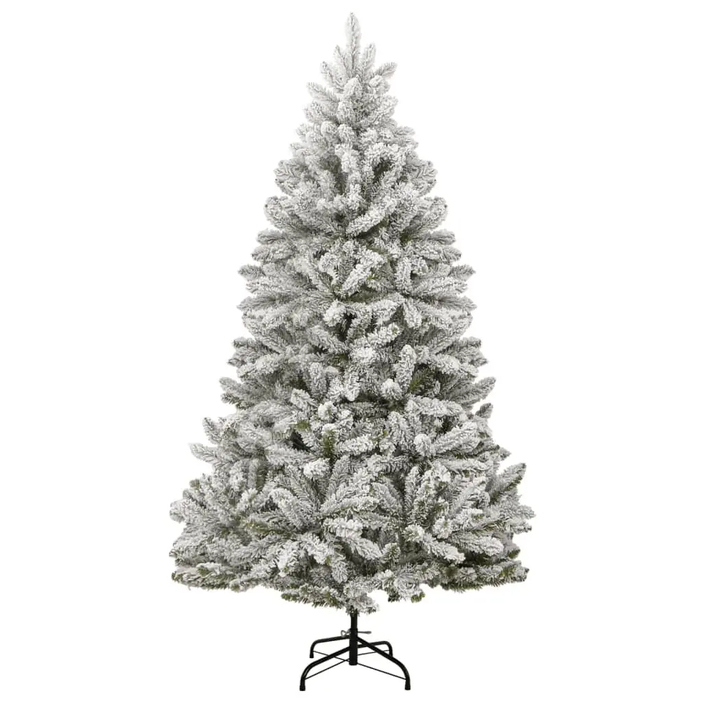 Artificial Christmas Tree Green White 210cm Hinged Construction 300 LEDs Flocked Snow 8 Lighting Modes