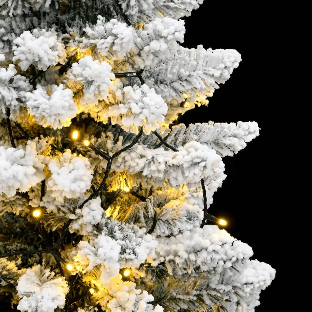 Artificial Christmas Tree Green White 210cm Hinged Construction 300 LEDs Flocked Snow 8 Lighting Modes