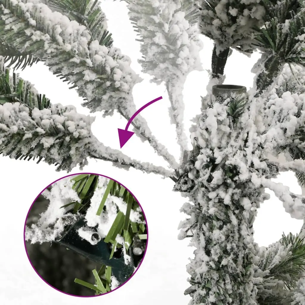 Artificial Christmas Tree Green White 210cm Hinged Construction 300 LEDs Flocked Snow 8 Lighting Modes