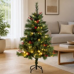 Artificial Hinged Christmas Tree 150 LEDs 120cm 8 Lighting Modes Holiday