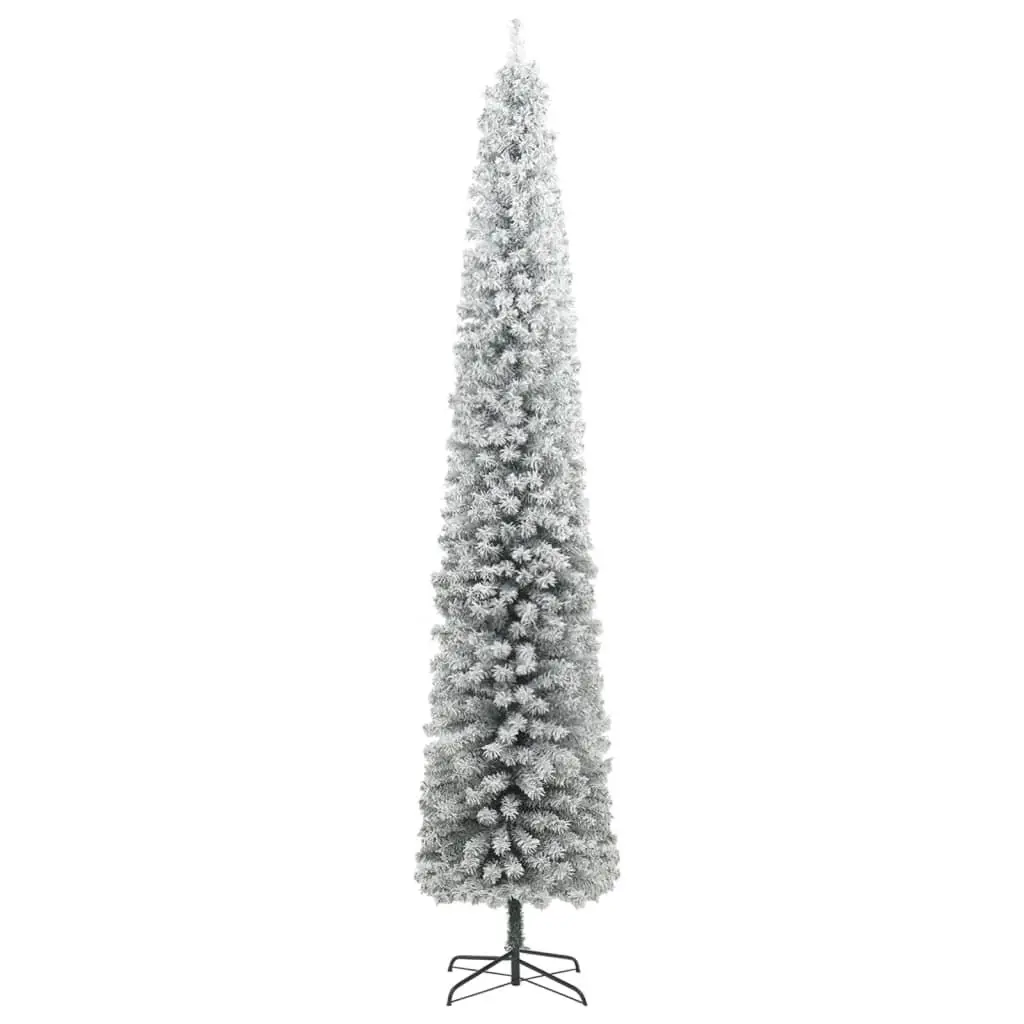 Slim Christmas Tree Green White 270cm 300 LEDs 8 Lighting Modes Flocked Snow