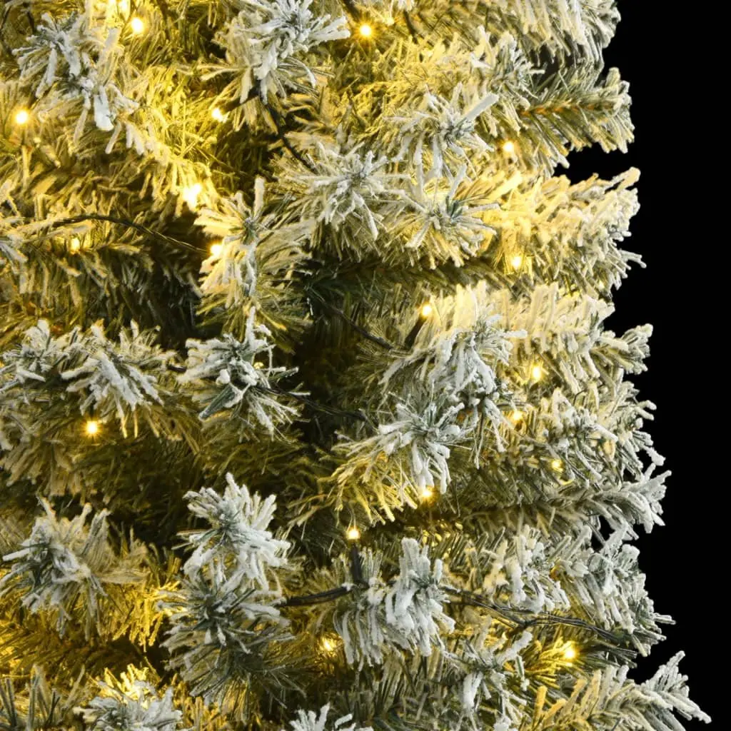 Slim Christmas Tree Green White 270cm 300 LEDs 8 Lighting Modes Flocked Snow