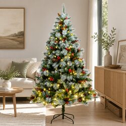 Artificial Hinged Christmas Tree 180 cm 300 LEDs 8 Lighting Modes Holiday Decor
