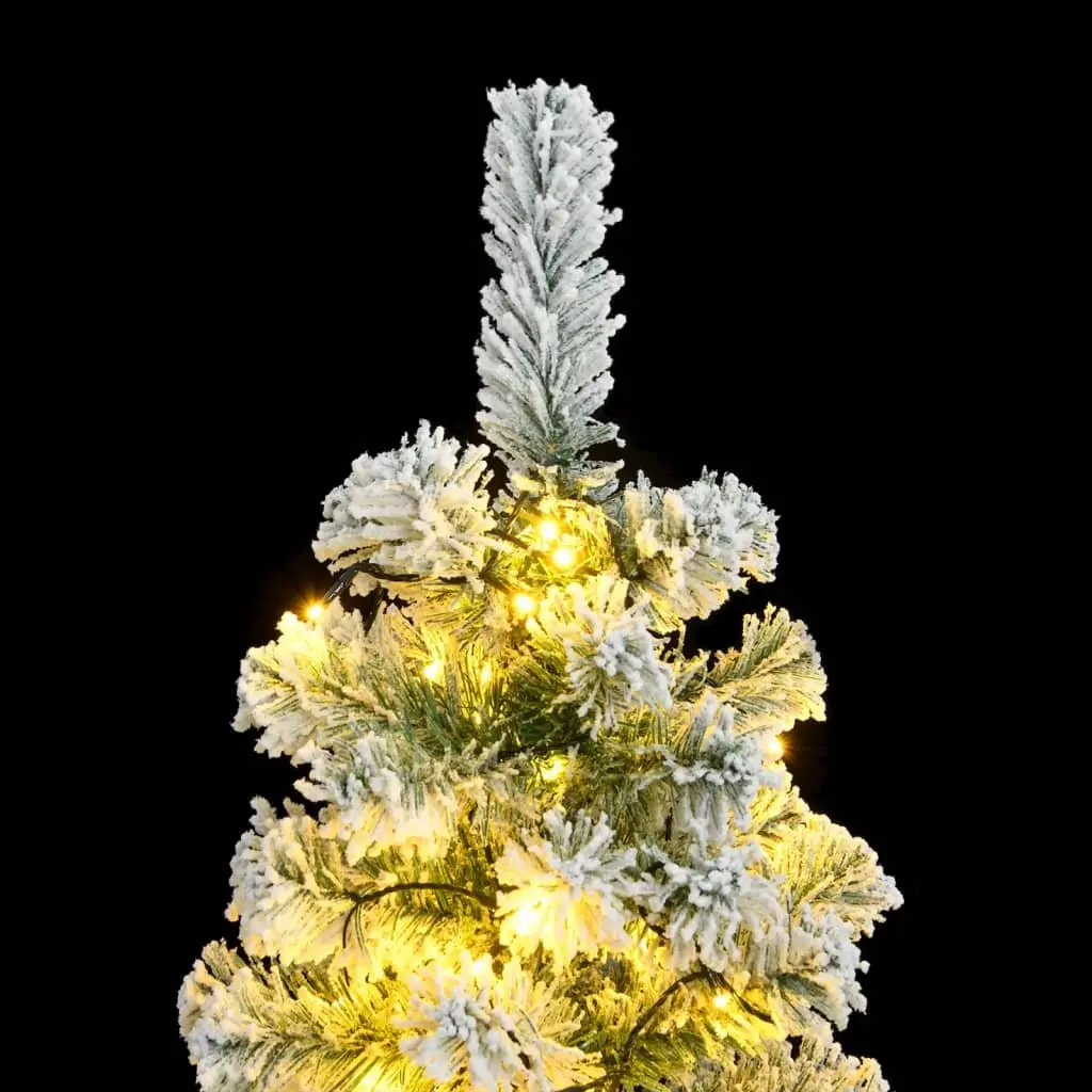 Artificial Christmas Tree Green 120cm Hinged Branches 150 LEDs Flocked Snow Holiday Decor