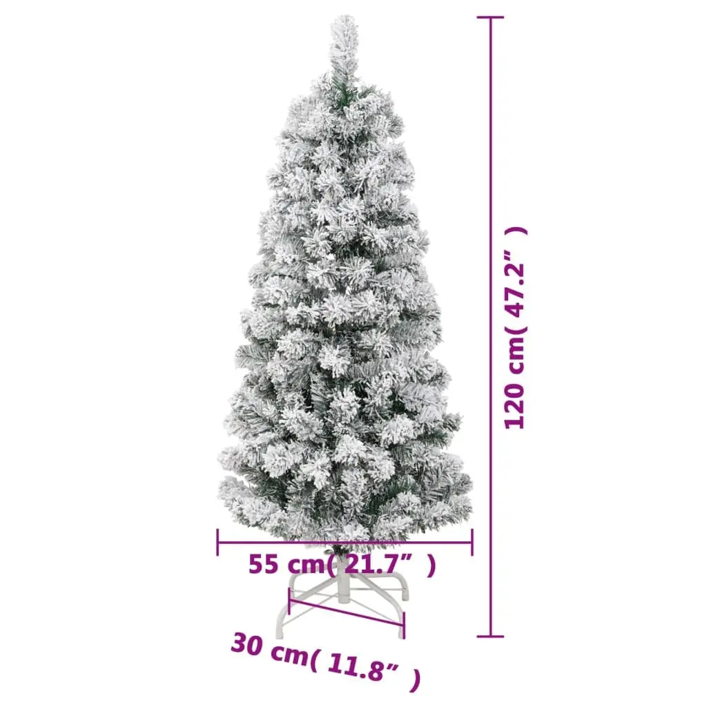 Artificial Christmas Tree Green 120cm Hinged Branches 150 LEDs Flocked Snow Holiday Decor