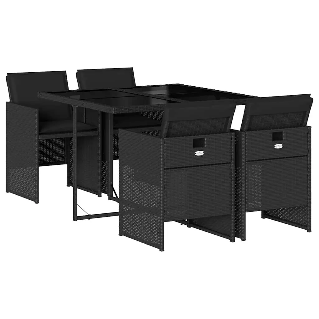 Garden Dining Set 5 Piece Black Poly Rattan Outdoor Furniture Patio Table Chairs