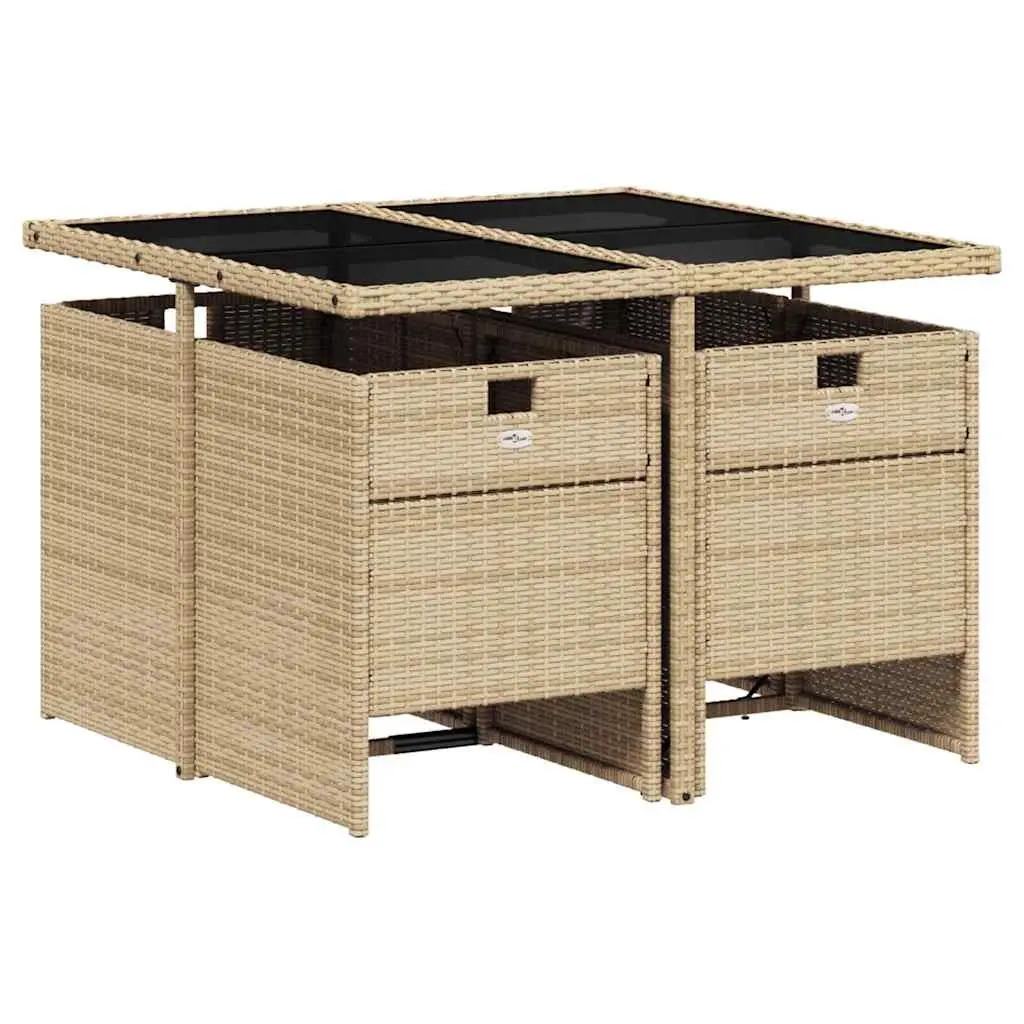 Garden Dining Set Beige 5 Piece Outdoor Furniture with Cushions Foldable Backrests and Tempered Glass Top