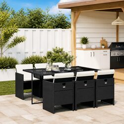 7 Piece Outdoor Dining Set Black Poly Rattan Garden Patio Furniture with