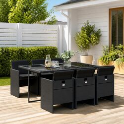 7 Piece Black Rattan Dining Set for Patios