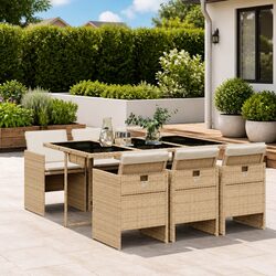 Outdoor Dining Set 7 Piece Garden Furniture with Cushions Beige Patio Table