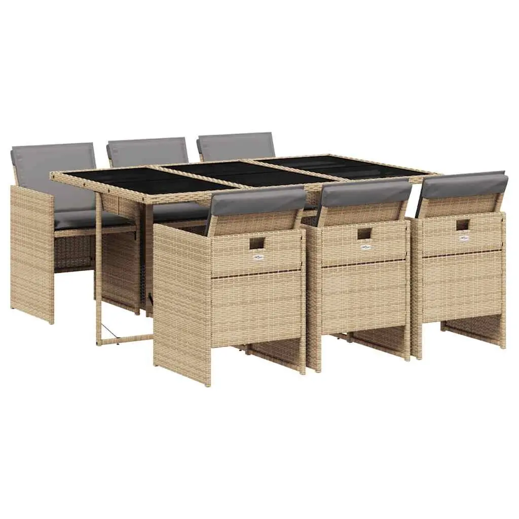 Garden Dining Set 7 Piece Outdoor Patio Furniture with Cushions Beige Poly