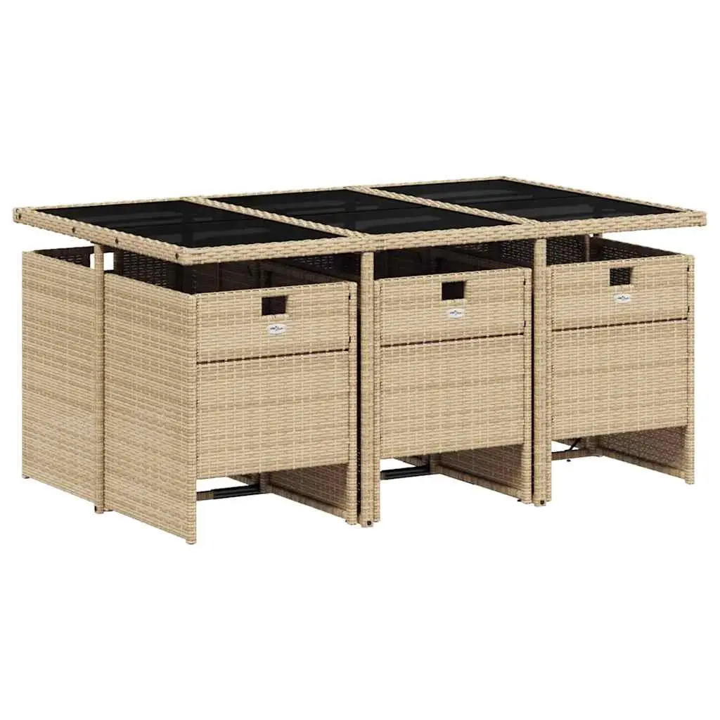 Garden Dining Set 7 Piece Outdoor Patio Furniture with Cushions Beige Poly