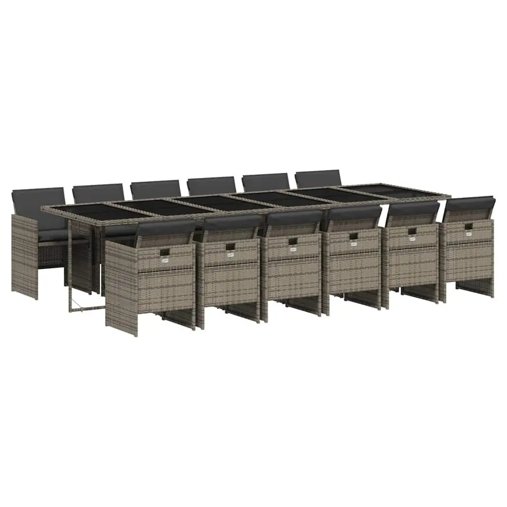 Garden Dining Set 13 Piece Outdoor Furniture Grey Poly Rattan Cushions Patio