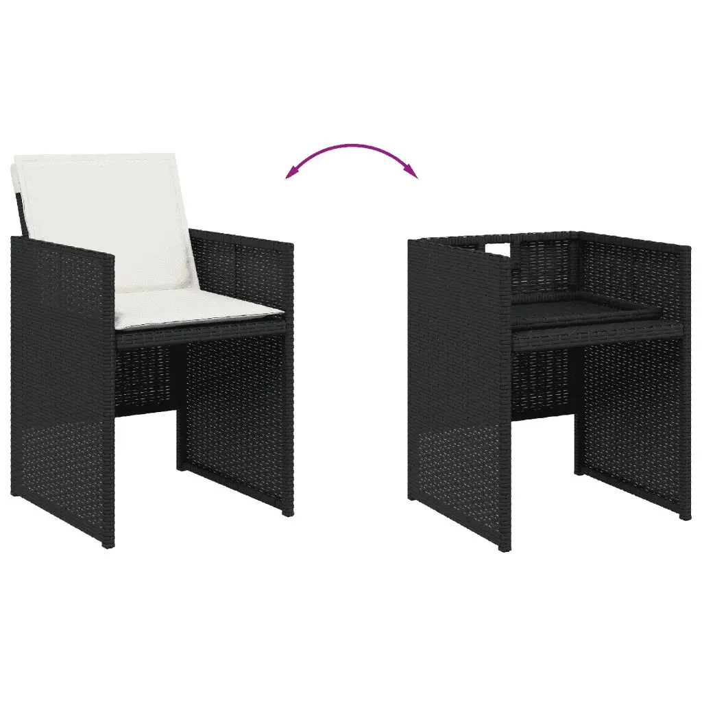 Garden Dining Set 13 Piece Black Poly Rattan Outdoor Furniture with Cushions