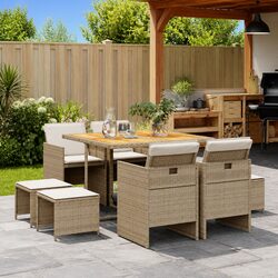 Garden Dining Set 9 Piece Outdoor Furniture with Cushions Beige Rattan Patio