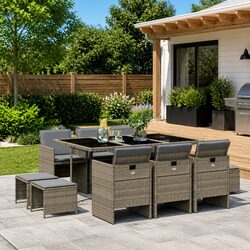 Outdoor Garden Dining Set 11 Piece Grey PE Rattan Chairs Table with Cushions